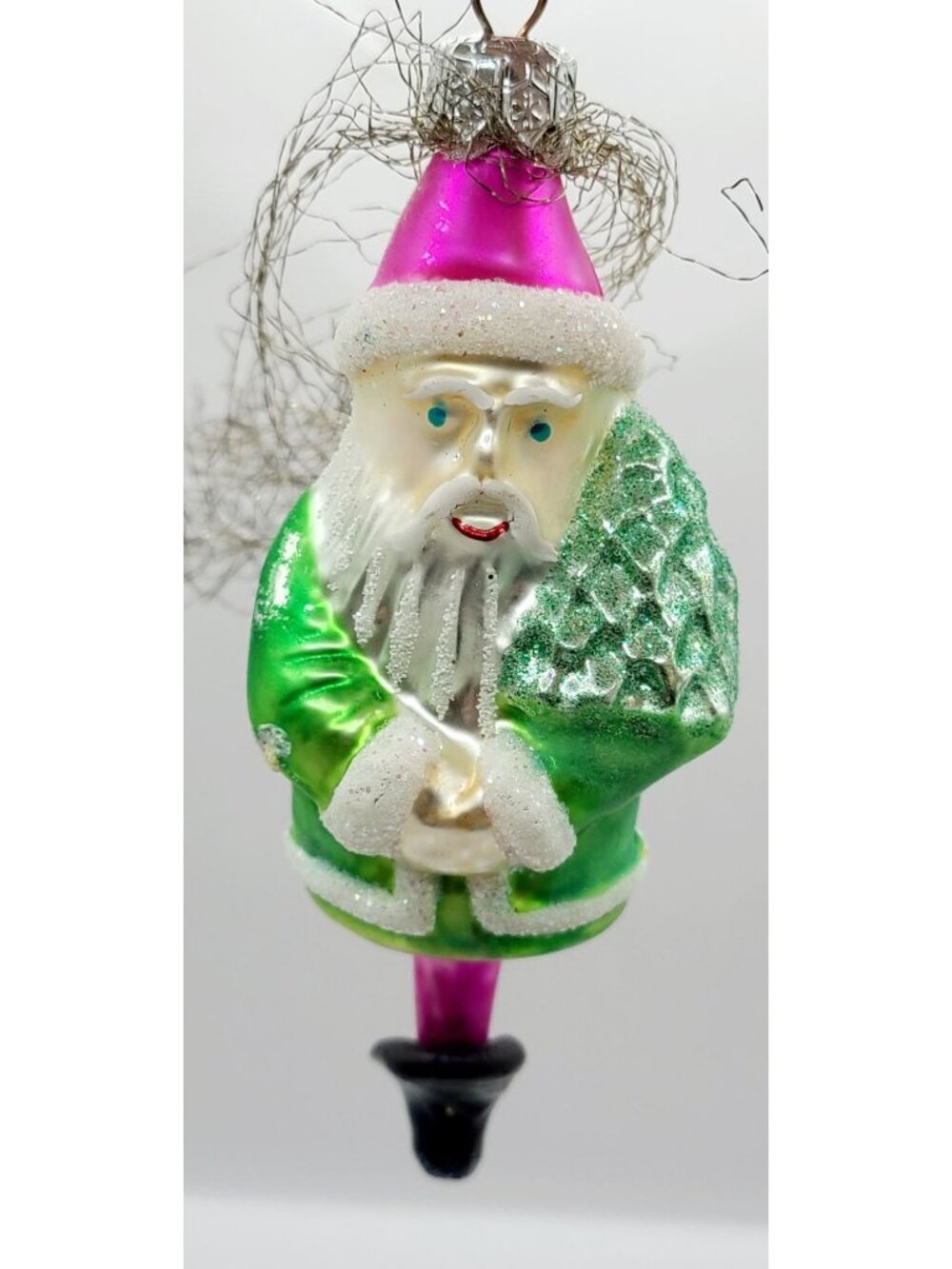 Vtg Christopher Radko Glass Ornament Santa Christmas Tree with Metal Mesh